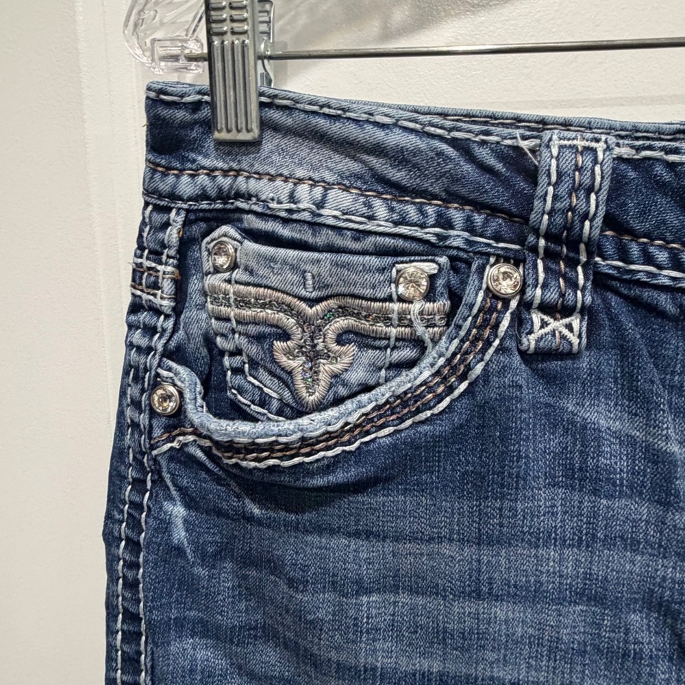 Rock Revival Womens Vien Capri Jeans Embellished Fleur De Lis Blue Size 32 - Picture 2 of 16